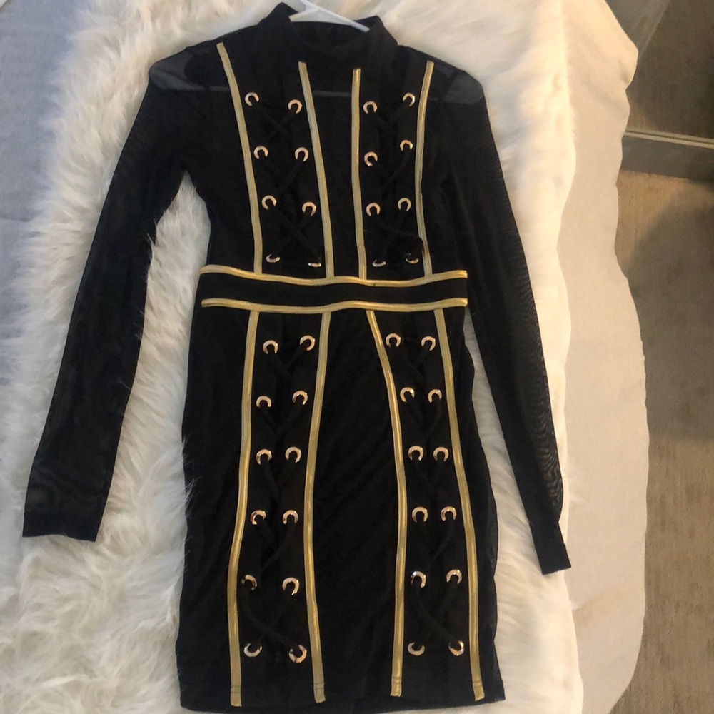 Black and gold mini dress